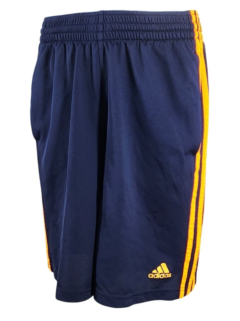 Boy's Adidas Pull On Shorts Navy Blue Orange 3 Stripe Size 10/12 Pockets